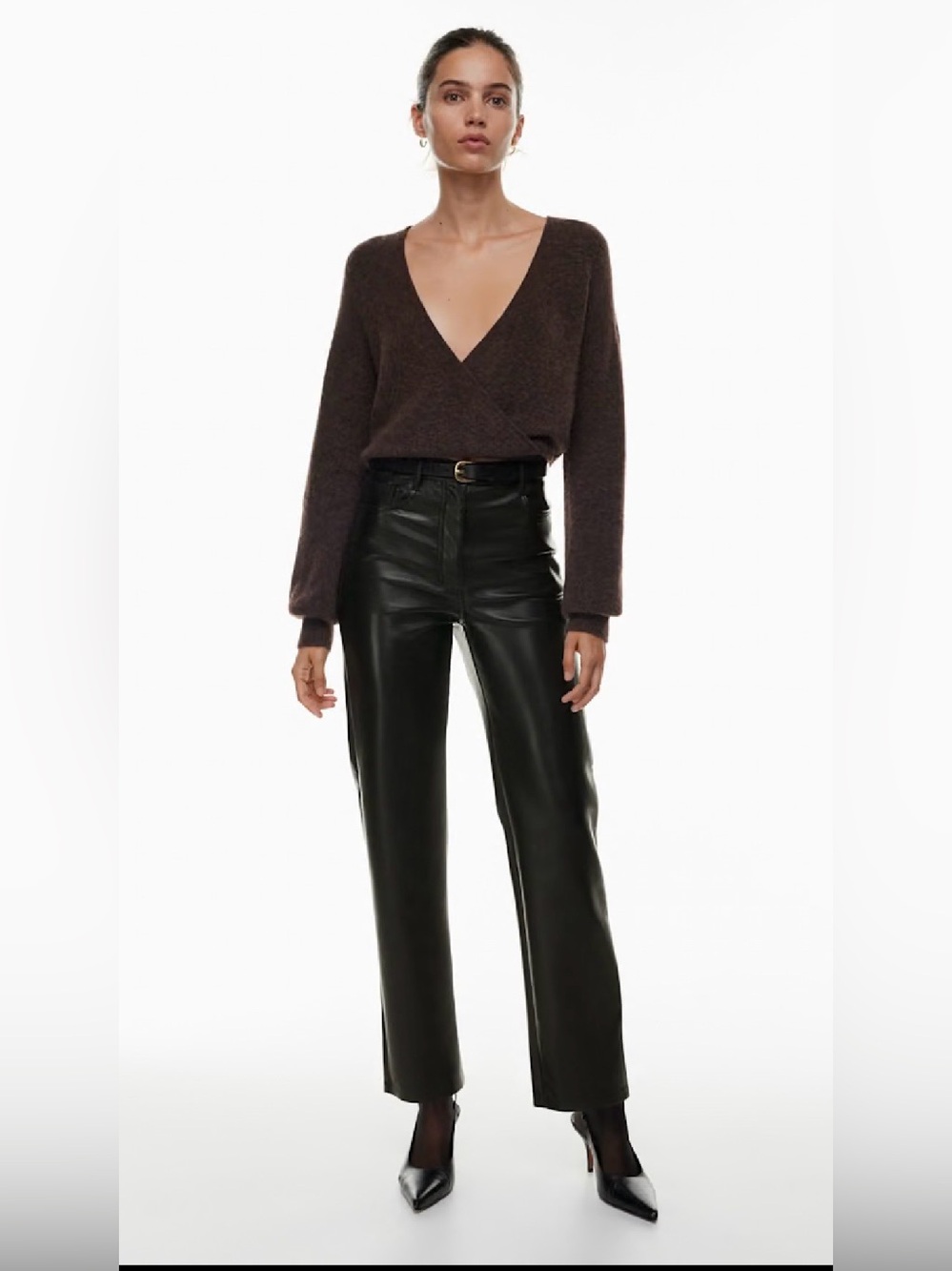 Wilfred Aritzia Melina Vegan Leather Pants Black High Rise Straight Leg Sz 4